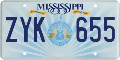 MS license plate ZYK655