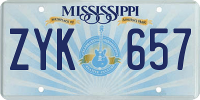 MS license plate ZYK657