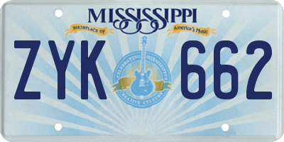 MS license plate ZYK662