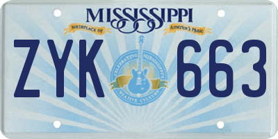 MS license plate ZYK663
