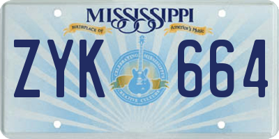 MS license plate ZYK664