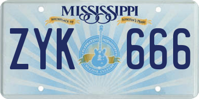 MS license plate ZYK666