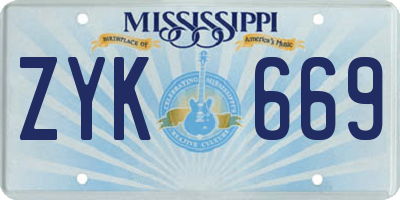 MS license plate ZYK669