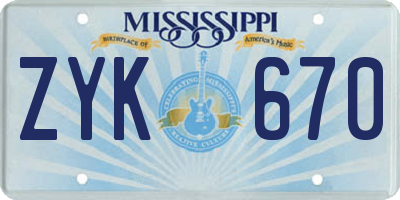MS license plate ZYK670