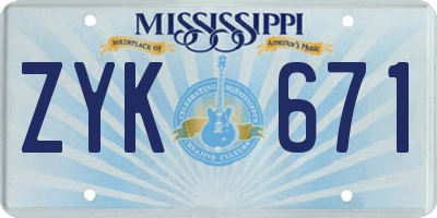 MS license plate ZYK671
