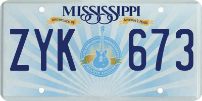MS license plate ZYK673