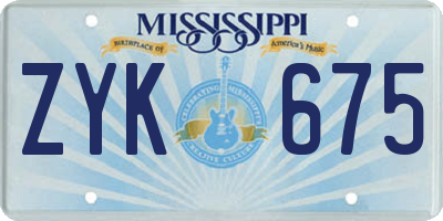 MS license plate ZYK675
