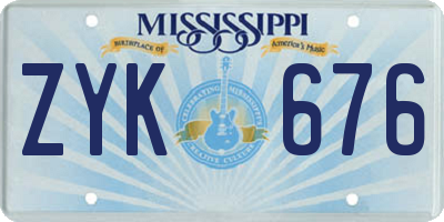 MS license plate ZYK676