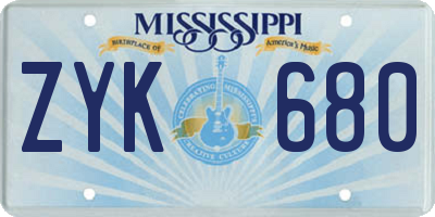 MS license plate ZYK680