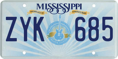 MS license plate ZYK685