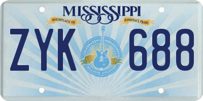 MS license plate ZYK688