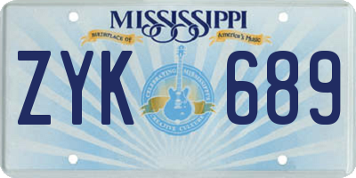 MS license plate ZYK689