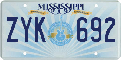 MS license plate ZYK692