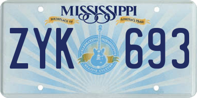 MS license plate ZYK693