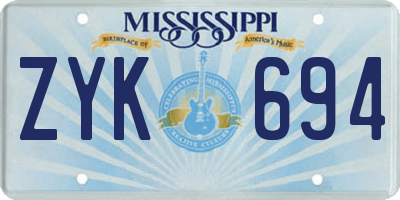 MS license plate ZYK694