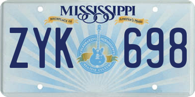MS license plate ZYK698