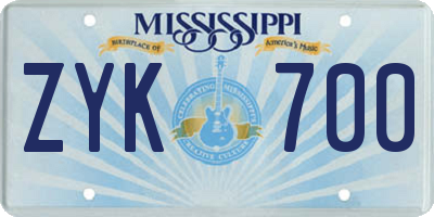 MS license plate ZYK700