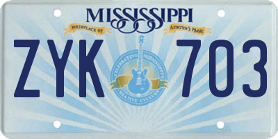 MS license plate ZYK703