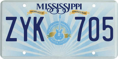 MS license plate ZYK705