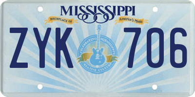 MS license plate ZYK706