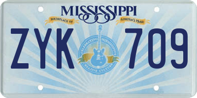 MS license plate ZYK709