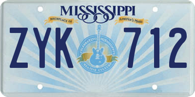 MS license plate ZYK712