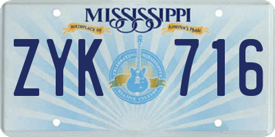 MS license plate ZYK716