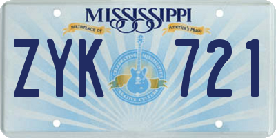MS license plate ZYK721