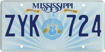 MS license plate ZYK724