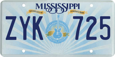 MS license plate ZYK725