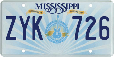 MS license plate ZYK726