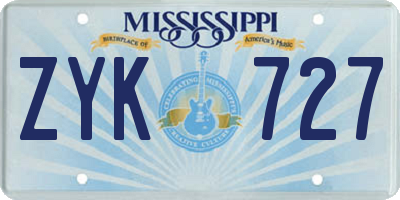 MS license plate ZYK727
