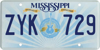 MS license plate ZYK729