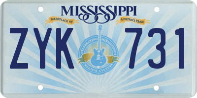 MS license plate ZYK731