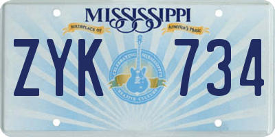 MS license plate ZYK734