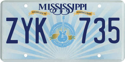 MS license plate ZYK735