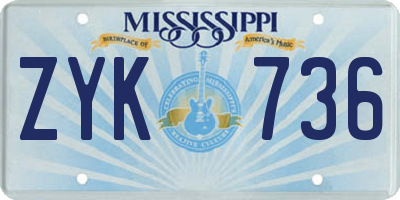 MS license plate ZYK736