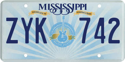 MS license plate ZYK742