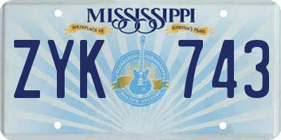 MS license plate ZYK743