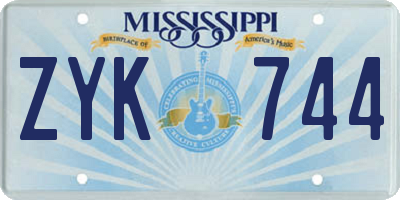 MS license plate ZYK744