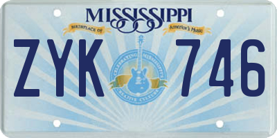 MS license plate ZYK746