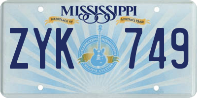 MS license plate ZYK749