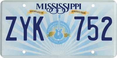 MS license plate ZYK752