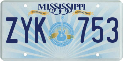MS license plate ZYK753