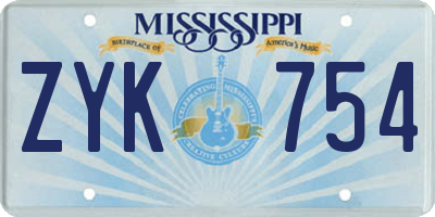 MS license plate ZYK754