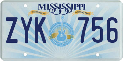 MS license plate ZYK756