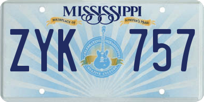 MS license plate ZYK757