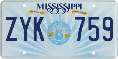 MS license plate ZYK759