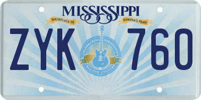 MS license plate ZYK760