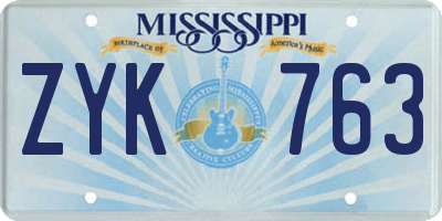 MS license plate ZYK763